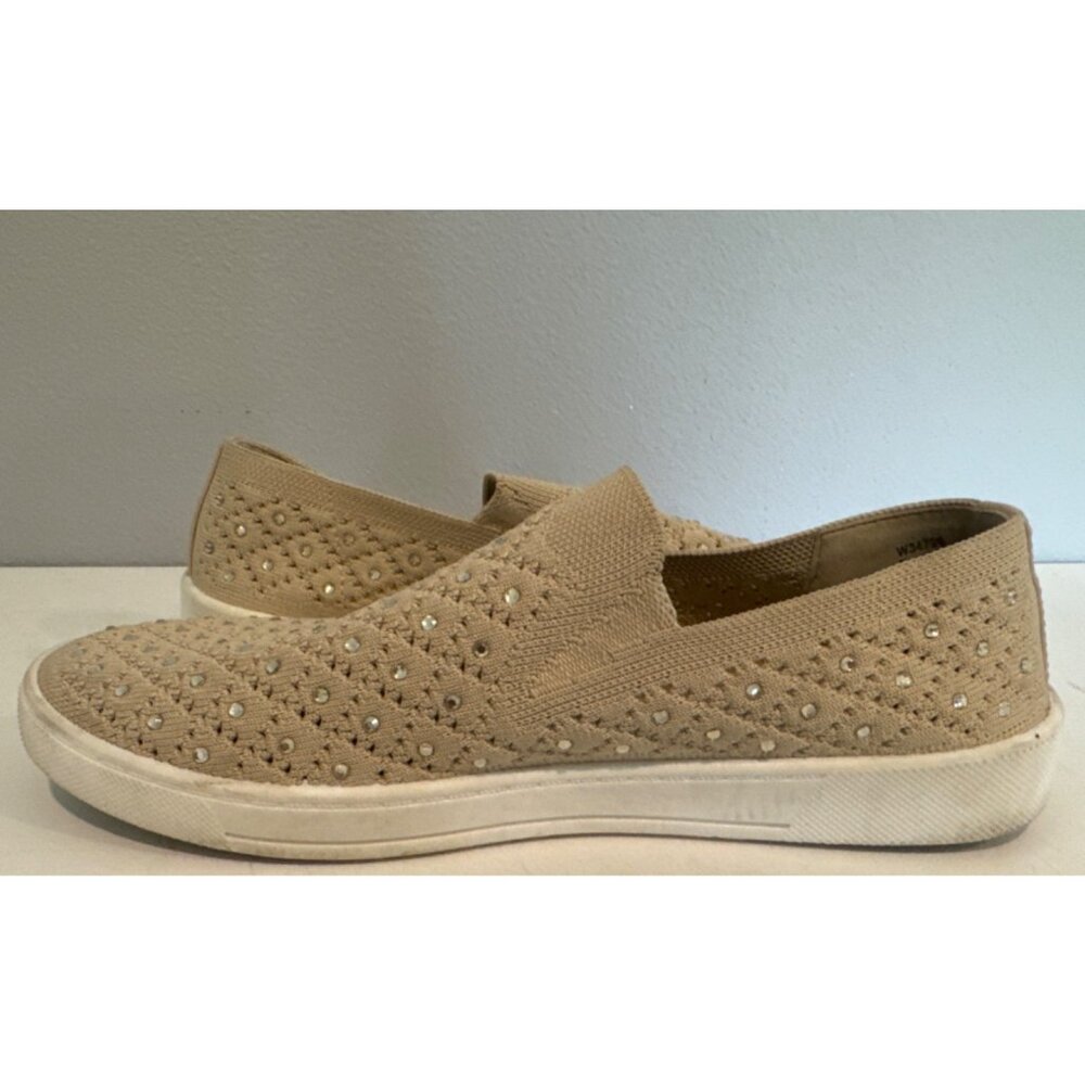 White Mountain Womens Pull-On Sneakers 7M Beige Bling Knit Stretch Modern Casual - Picture 5 of 9